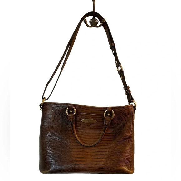 Brahmin Mini Asher Brown Pecan Croc Embossed Leather Shoulder Crossbody purse